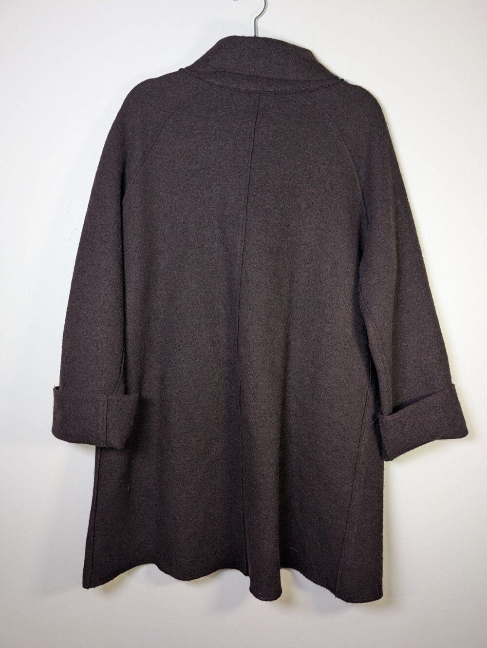 Eileen Fisher Brown 100% Wool Front Snap Button Pockets Women Jacket MP Cozy - Picture 6 of 6
